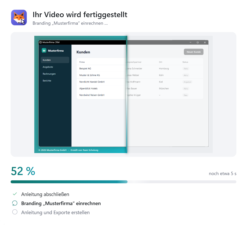 Fortschrittsfenster beim Einrechnen des Brandings